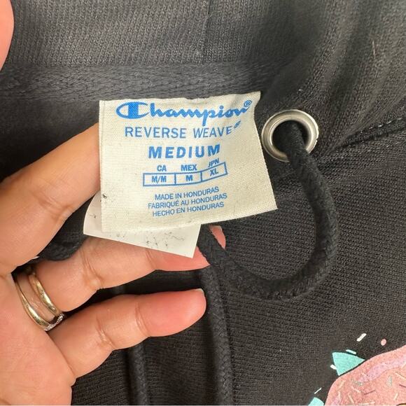 NWT Champion Men's Size M Reverse Weave Black Fresh Donuts Pullover Hoodie - Picture 9 of 12